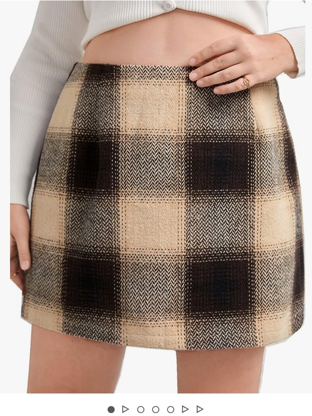Plaid Mini Skirt Brown Cream Fall Preppy Plus Size 3XL